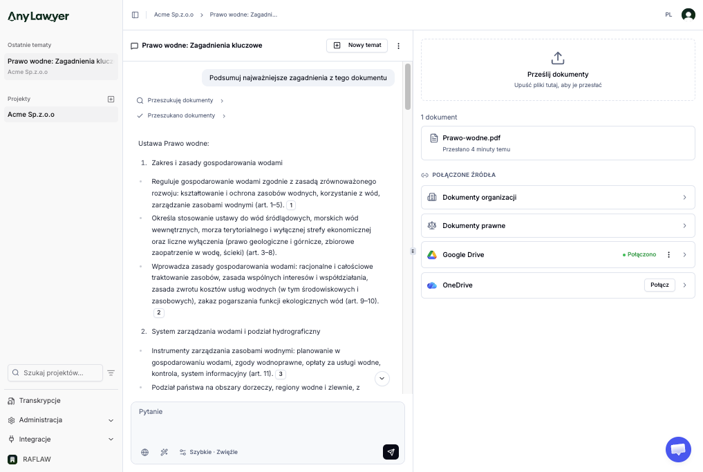 Rozmowa z AI — pytanie, wyszukiwanie dokumentów i odpowiedź z cytatami
