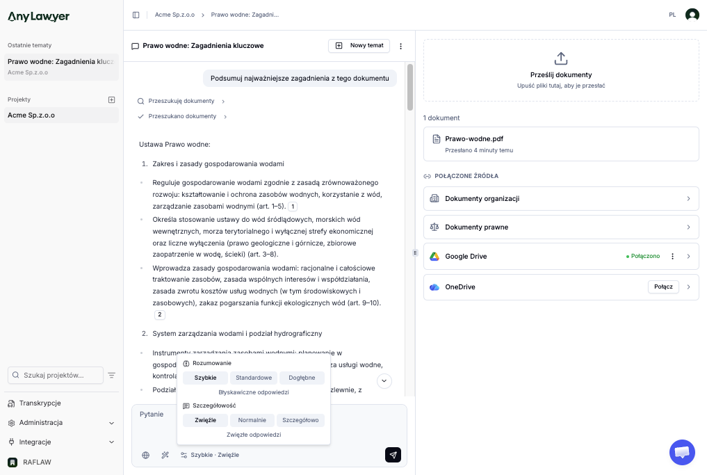 Ustawienia modelu — głębokość rozumowania i szczegółowość odpowiedzi